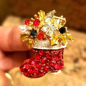 Holly Red Christmas Stocking Brooch pin